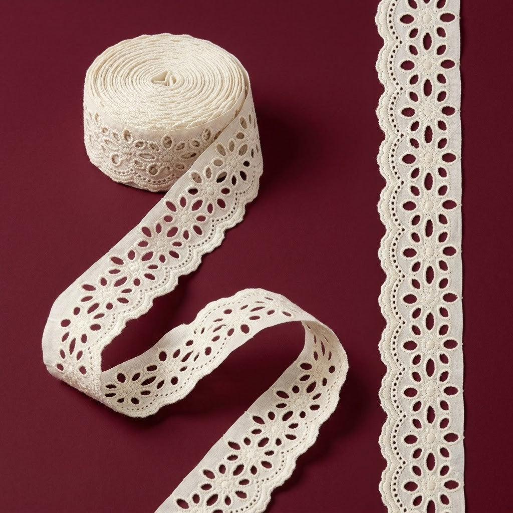 Natural Floral Eyelet Embroidery Schiffli Lace - 5 MTR