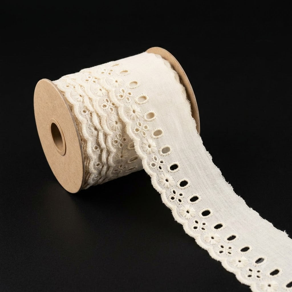 Natural Schiffli Embroidery Ribbon-Pass Lace-5 mtr