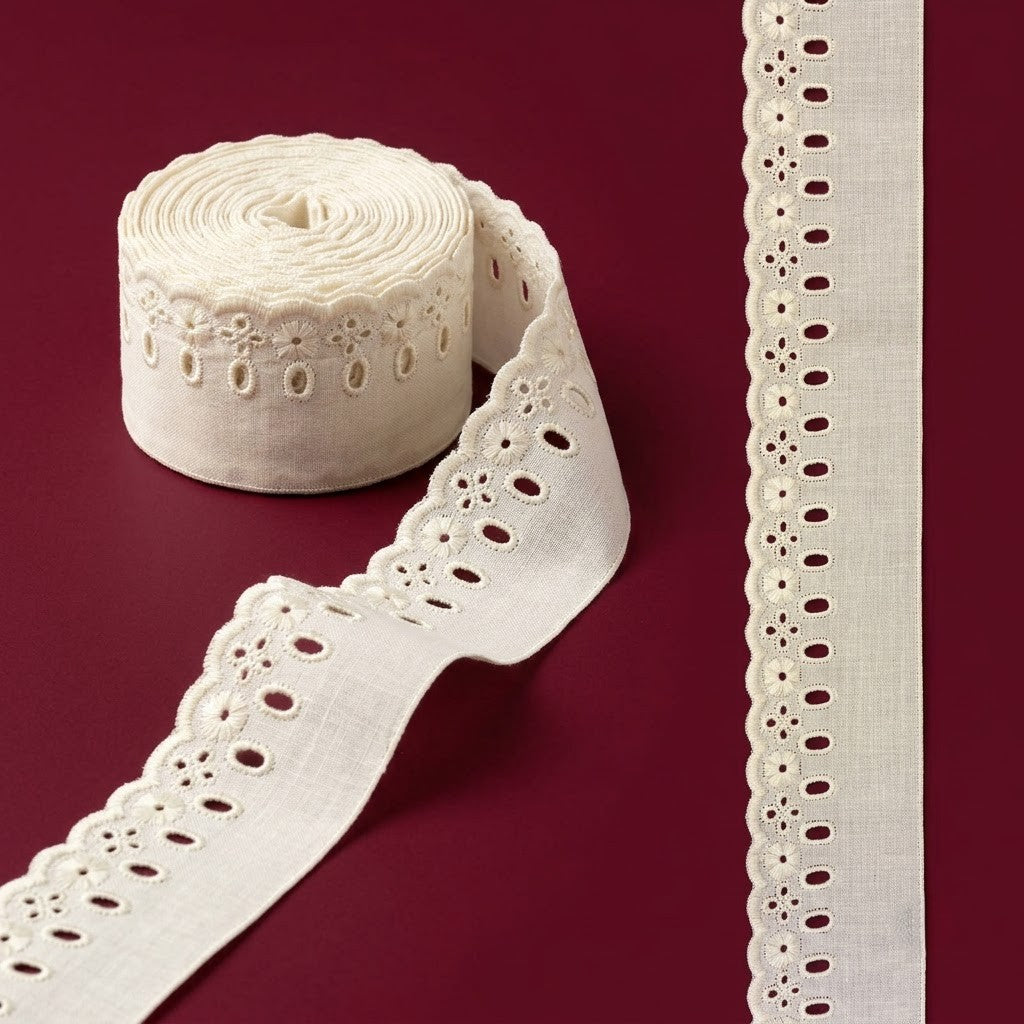 Natural Schiffli Embroidery Ribbon-Pass Lace-5 mtr