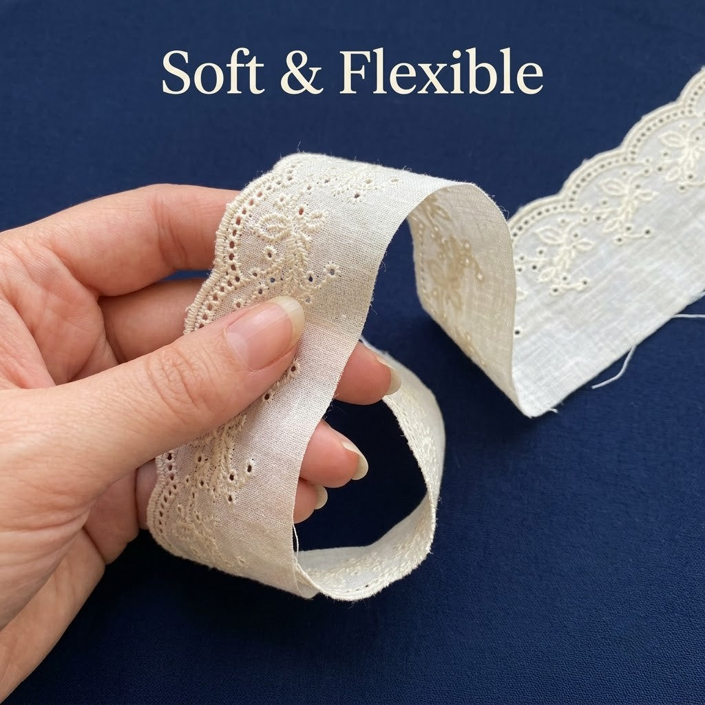 Natural Floral Vine Eyelet Embroidery Schiffli Lace - 5 mtr
