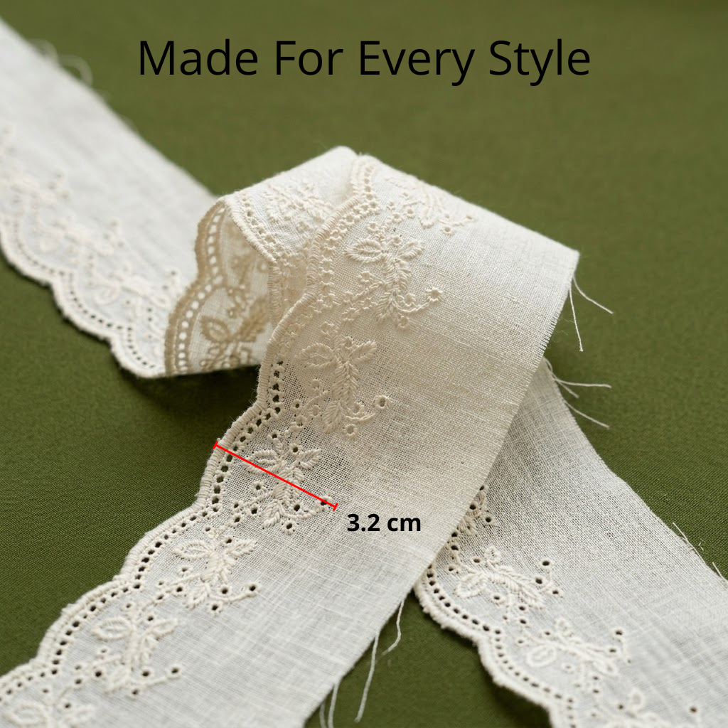 Natural Floral Vine Eyelet Embroidery Schiffli Lace - 5 mtr