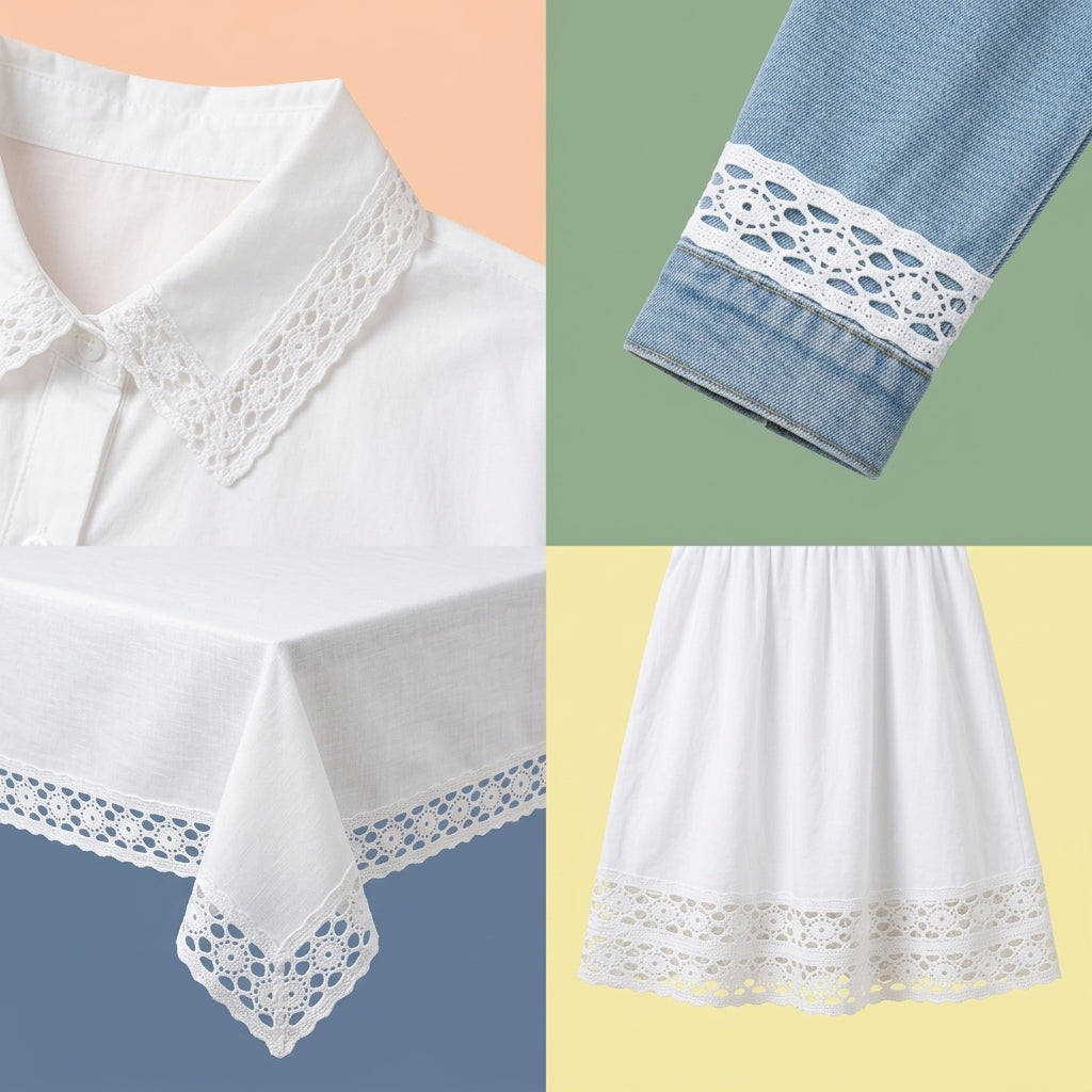 White Polyester crochet lace with eye design Trim - 5 mtr