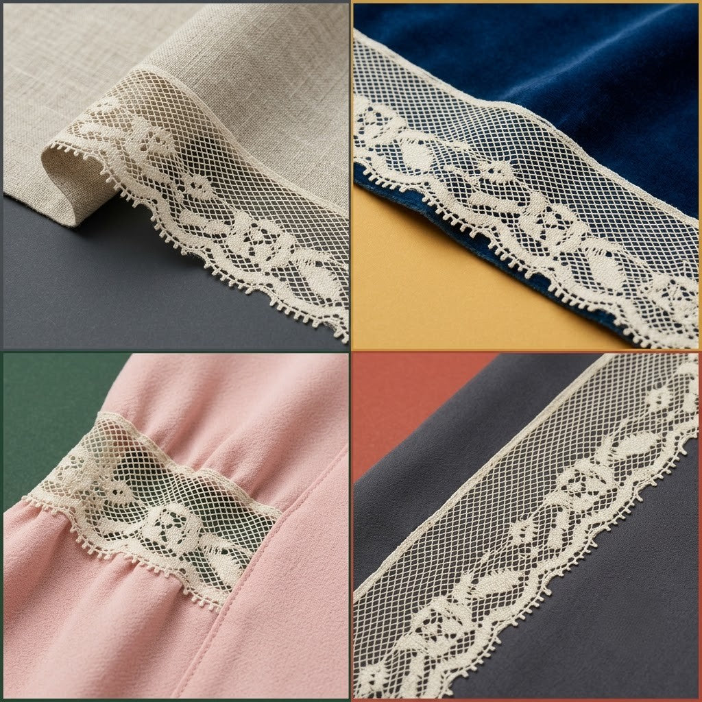 Sheer Floral Vine Net Raschel Lace Trim - 5 Mtr
