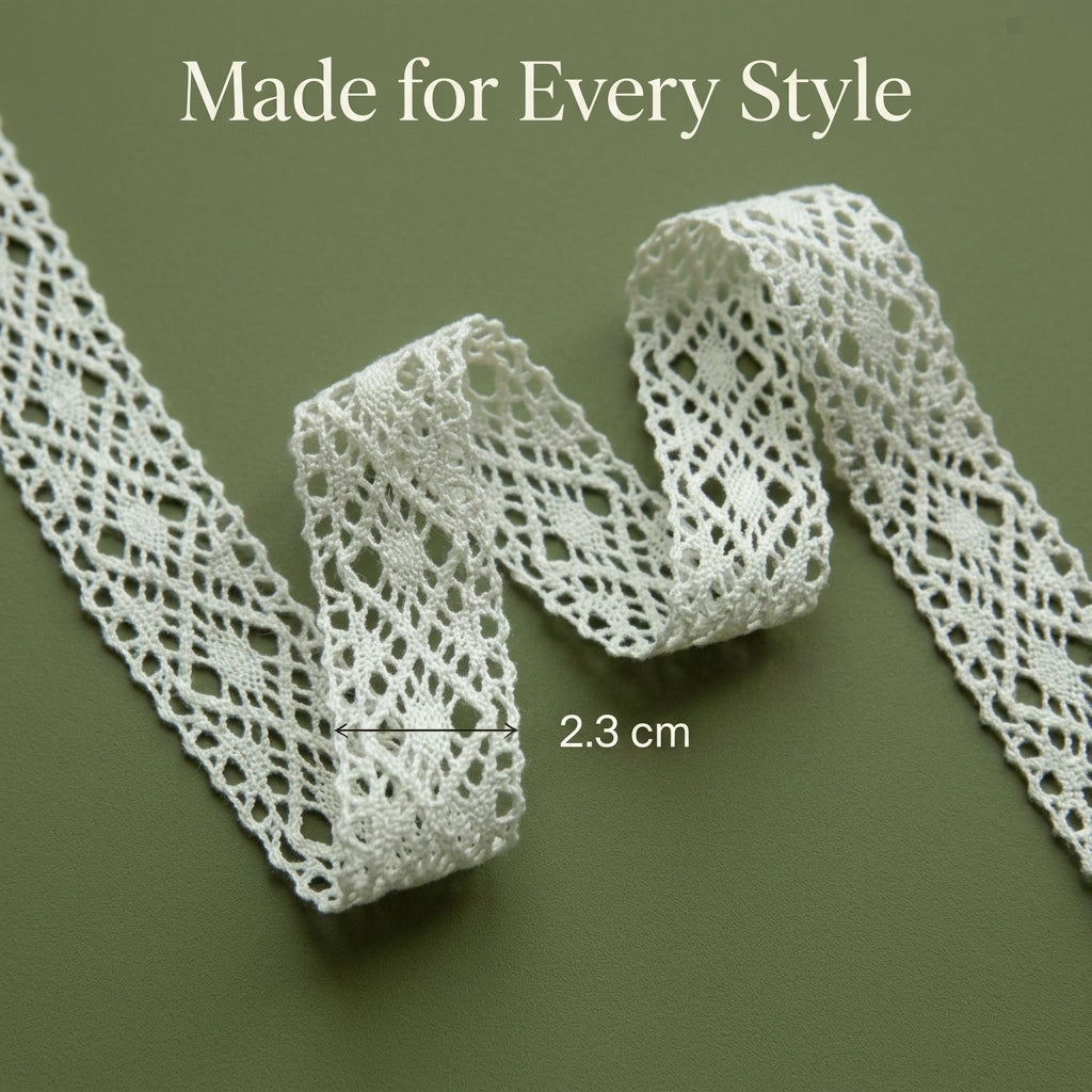 Off White Diamond Cotton Crochet Lace Trim - 5 mtr