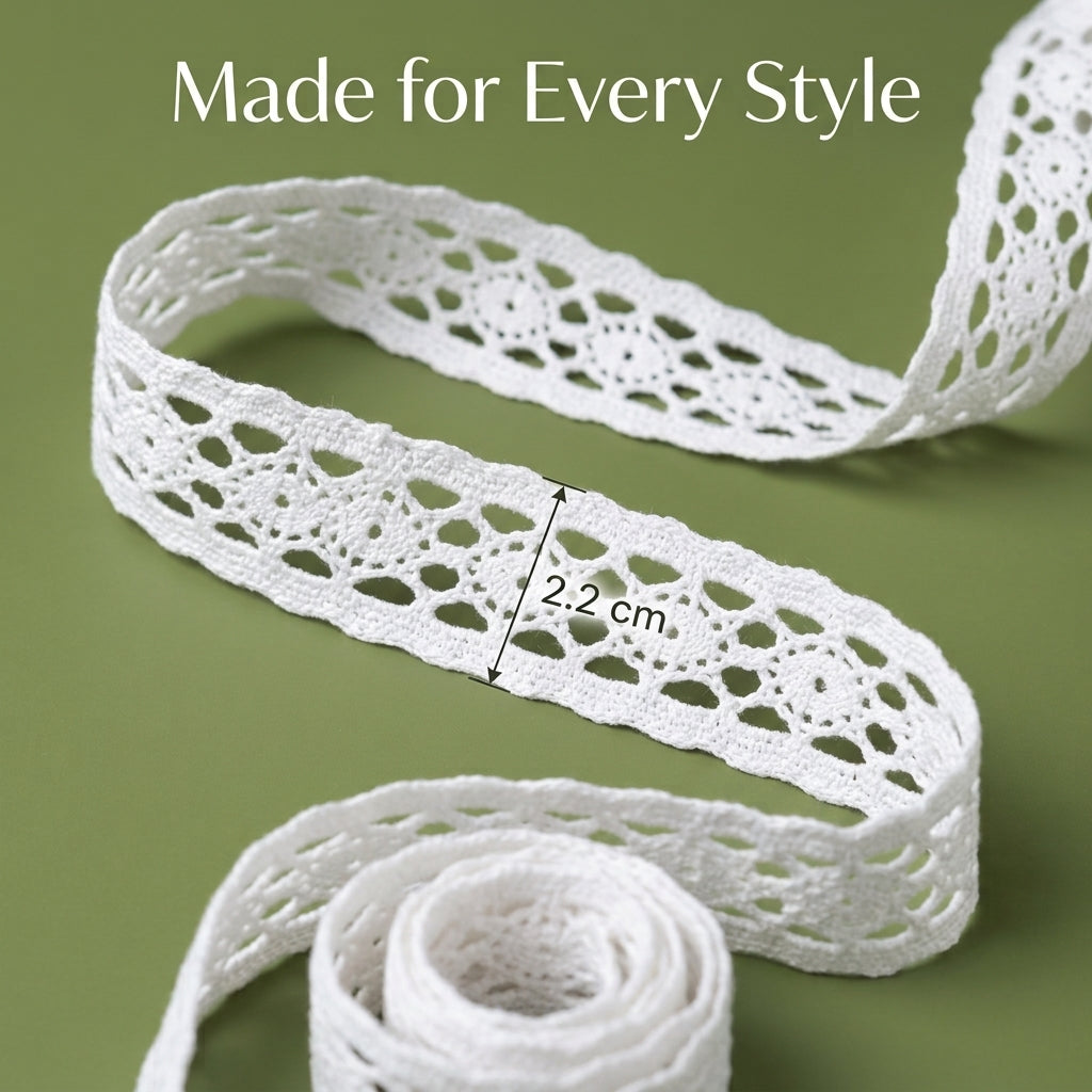 White Polyester crochet lace with eye design Trim - 5 mtr