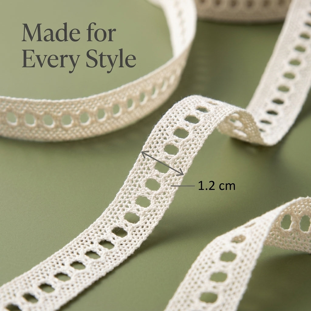 Off White Cotton Fine Yarn Crochet Ladder Lace Trim - 5 mtr