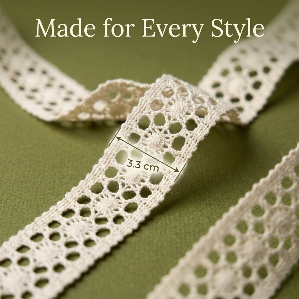 Off White Broad Eye Design Cotton Crochet Lace Trim - 5 mtr