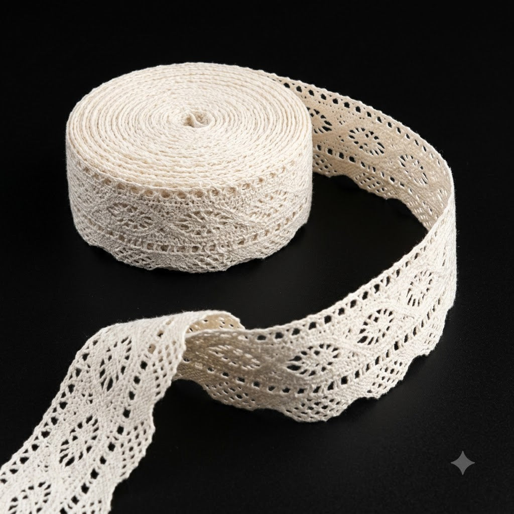 Off White Scalloped Eye Design Cotton Crochet Lace Trim - 5 mtr