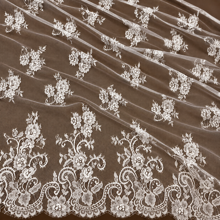White Paisley Floral Eyelash Raschel Fabric- 3 mtr