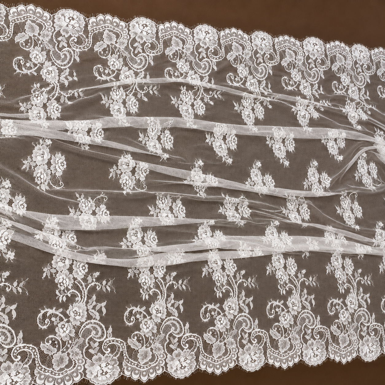 White Paisley Floral Eyelash Raschel Fabric- 3 mtr