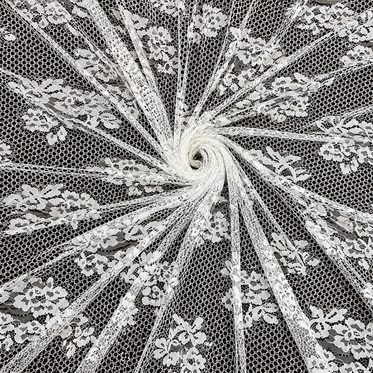 White Floral Scalloped Eyelash Raschel Fabric- 3 mtr