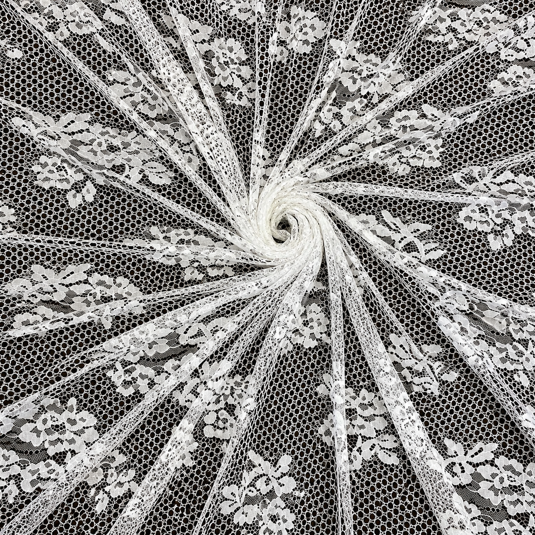 White Floral Scalloped Eyelash Raschel Fabric- 3 mtr