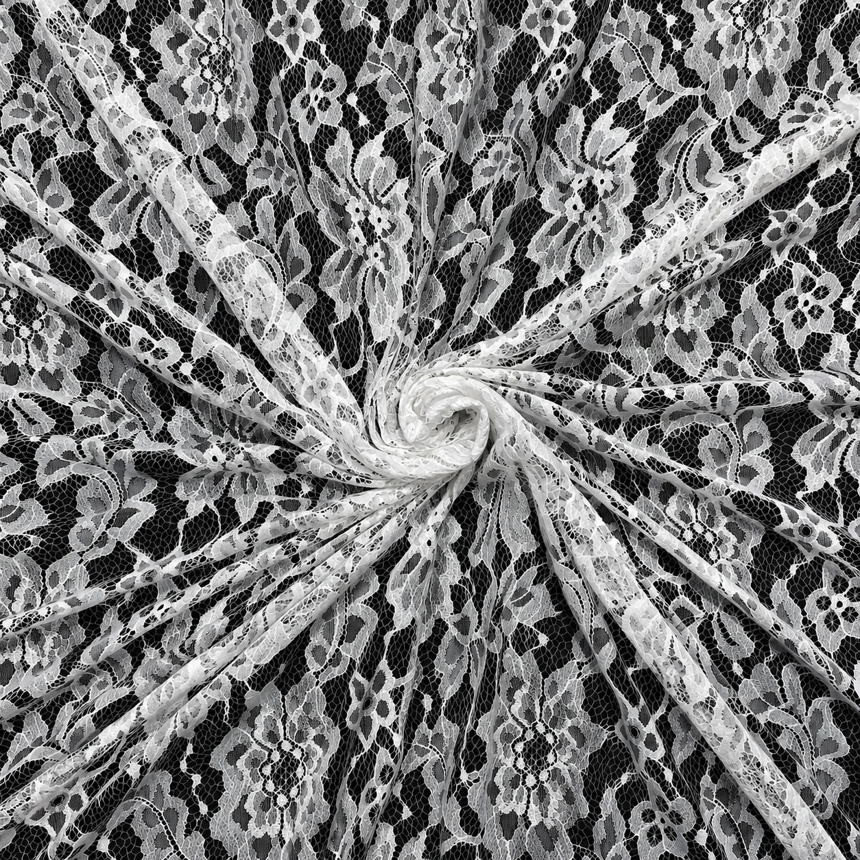 White Floral Scalloped Eyelash Raschel Fabric- 3 mtr