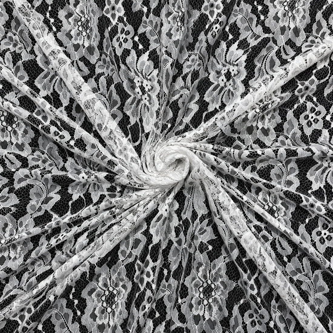 White Floral Scalloped Eyelash Raschel Fabric- 3 mtr