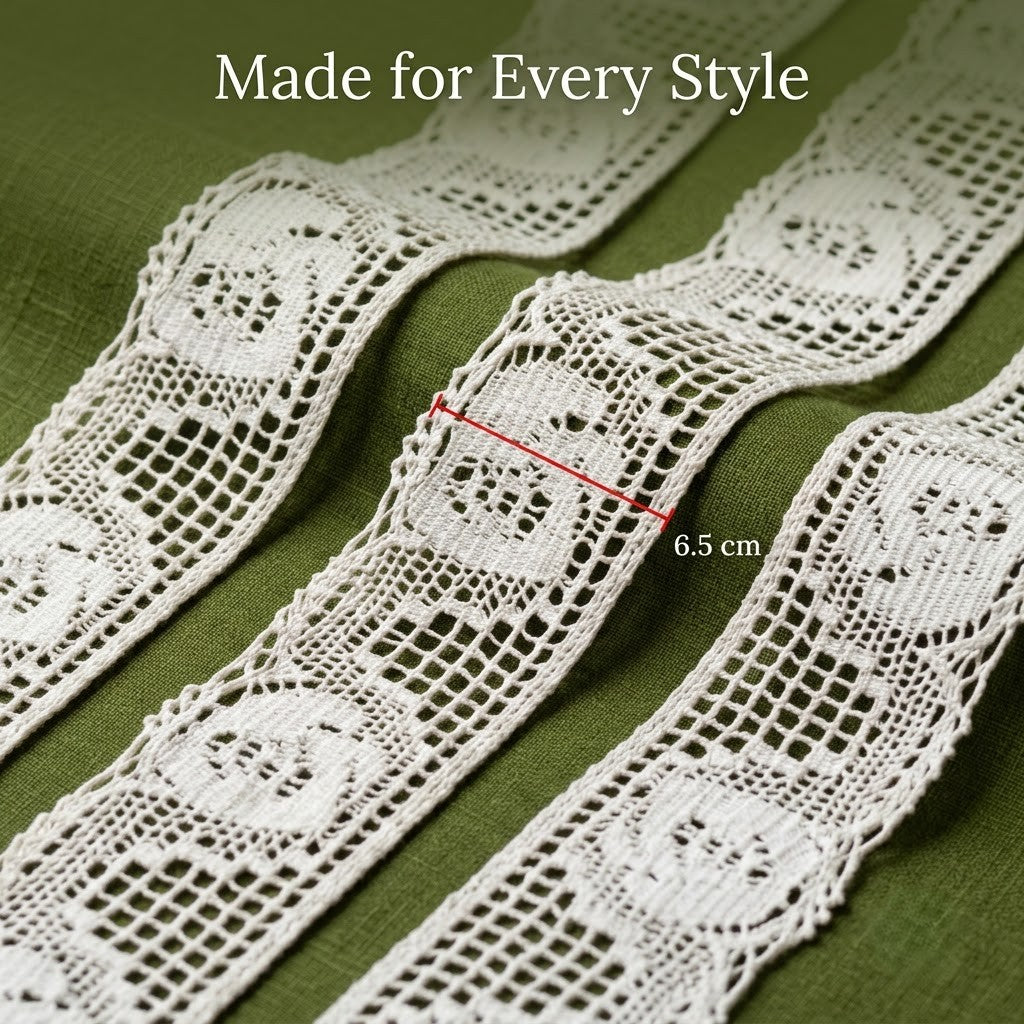 Off-White Geometric Pattern Crochet Lace - 5 mtr