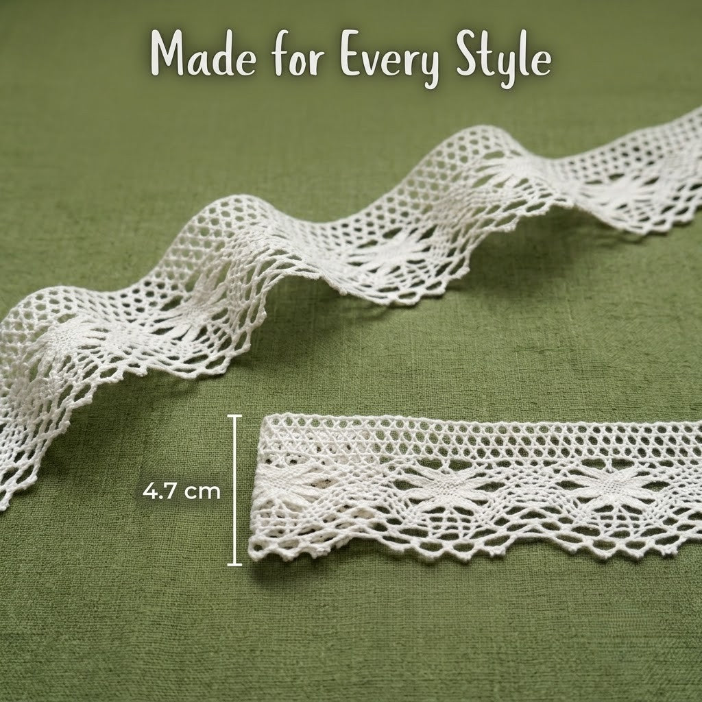 Off White Cotton Floral Scallop Crochet Lace Trim - 5 mtr