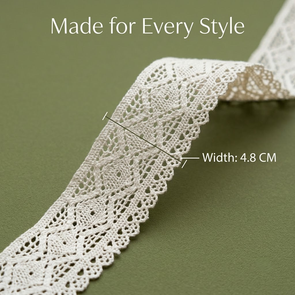 Off White Broad Diamond Design Cotton Crochet Lace Trim - 5 mtr
