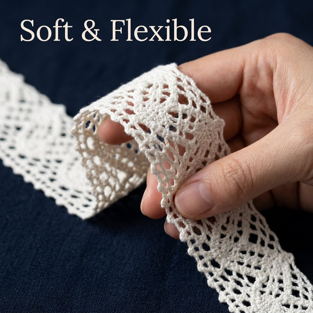 Off White Wave Pattern Cotton Crochet Lace Trim - 5 mtr
