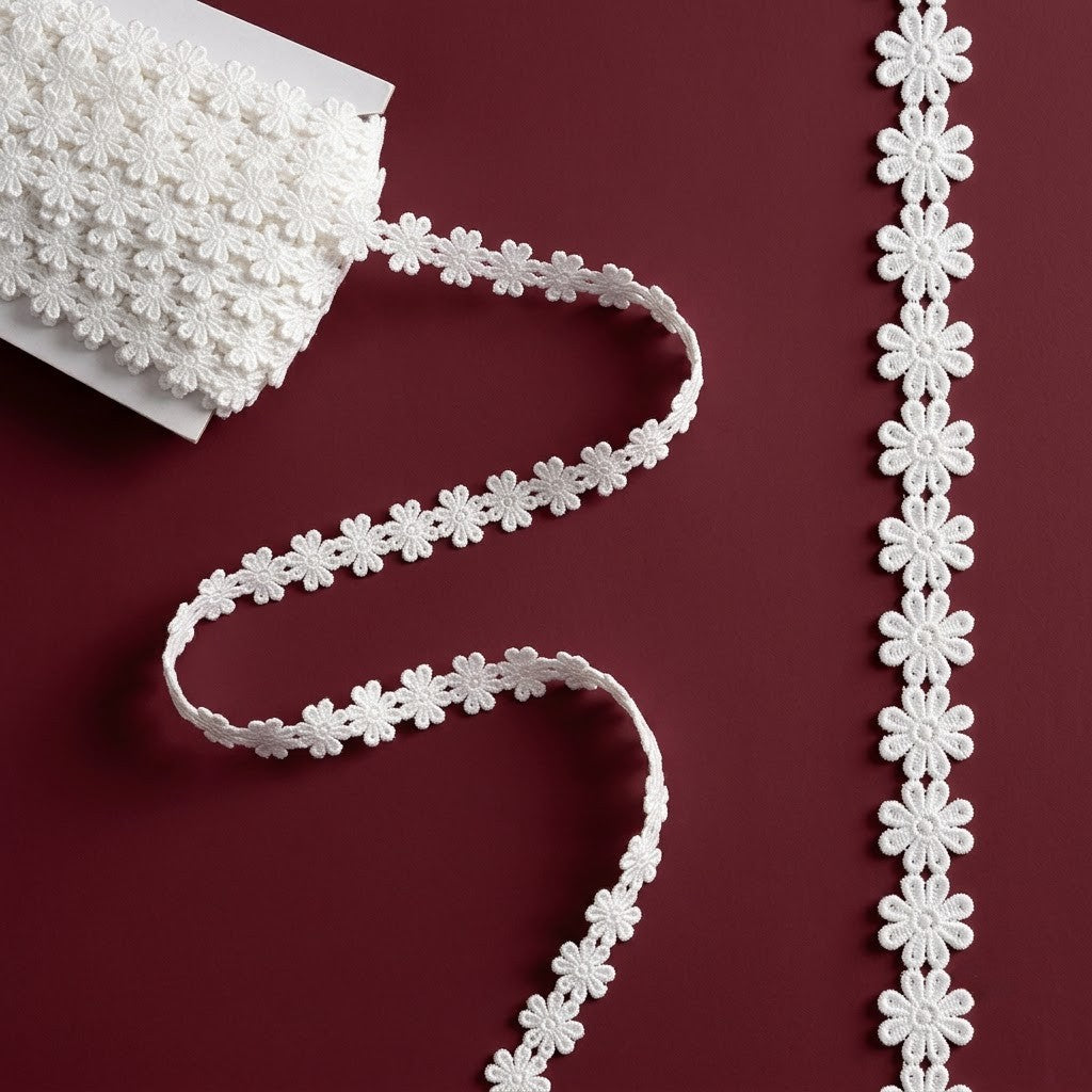 Off-White Dainty Floral Band Chemical Lace - 5 mtr
