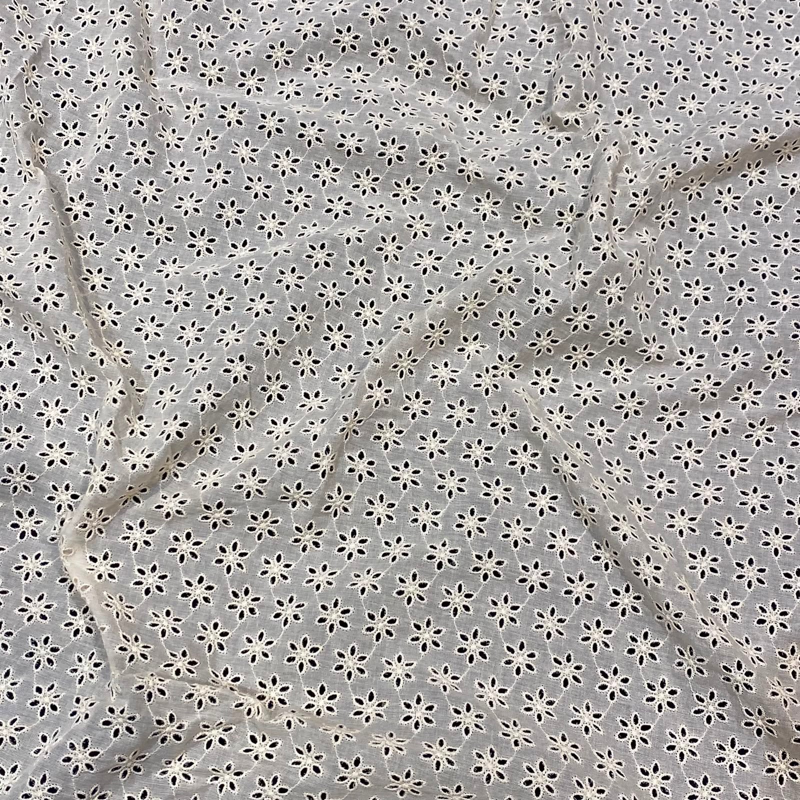 Natural Floral Schiffli Embroidered Fabric