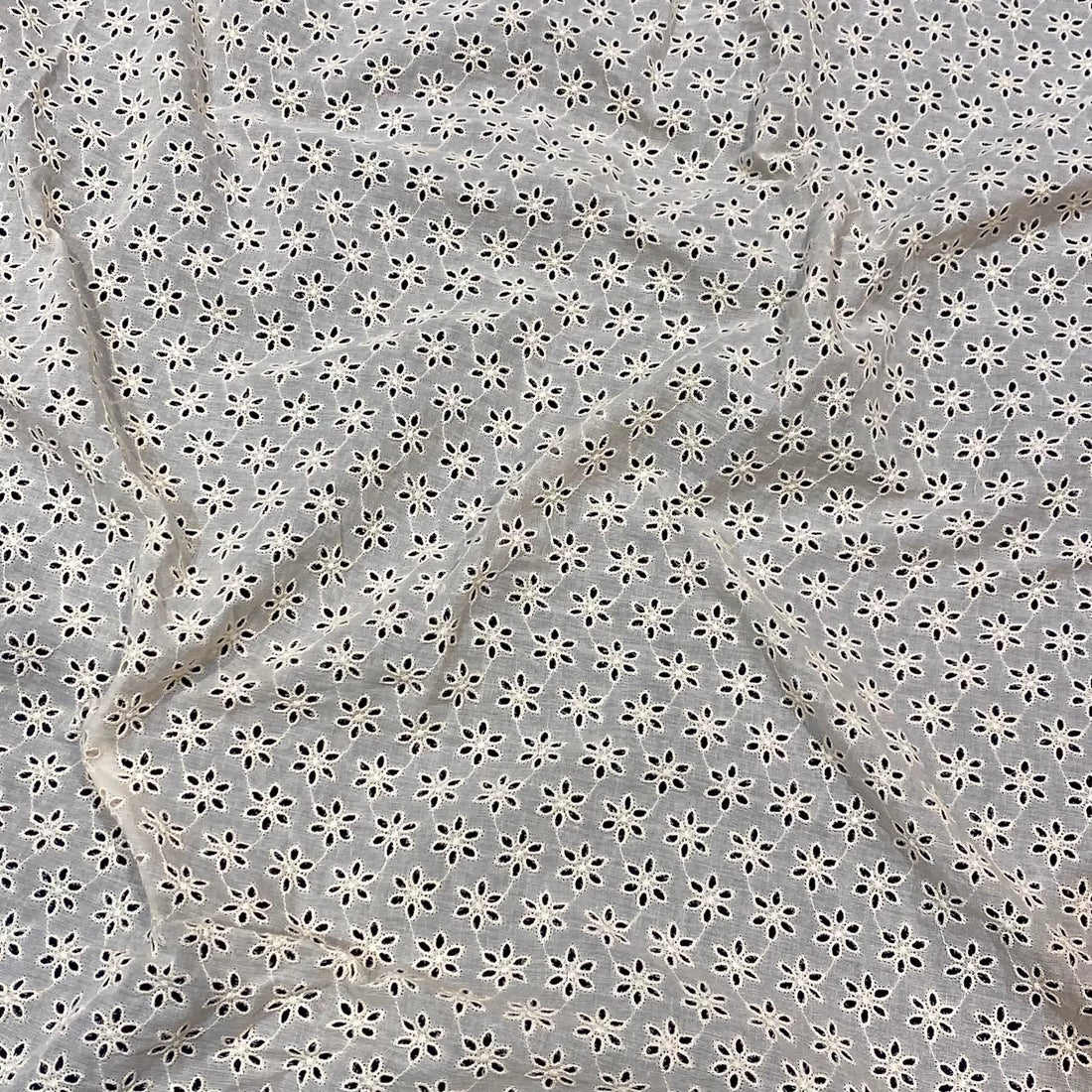 Natural Floral Schiffli Embroidered Fabric